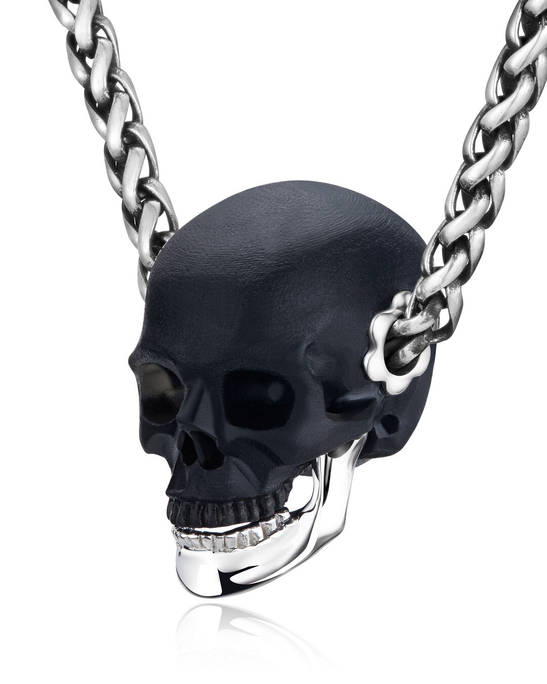 Necklace of 1.0″ Frosted Black Obsidian Detachable Crystal Skull Pendant