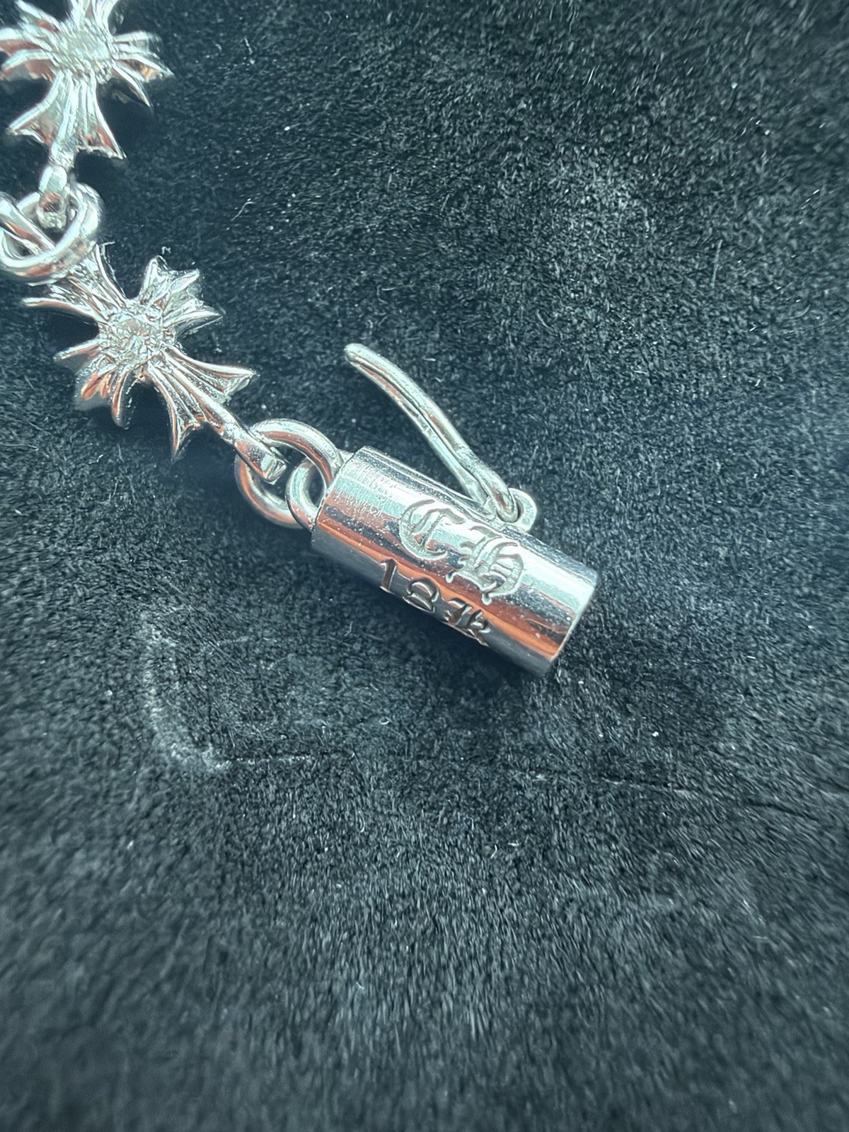 CHROME HEARTS Tiny E Bracelet 18K White Gold 12 Link Diamond Double Sided