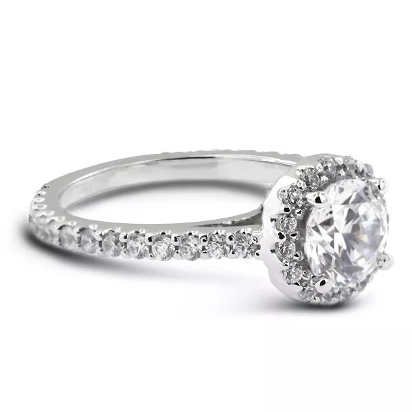 Side Stone Engagement Ring Halo 18K Gold 2 Carat Round Lab-Grown Diamond D SI1