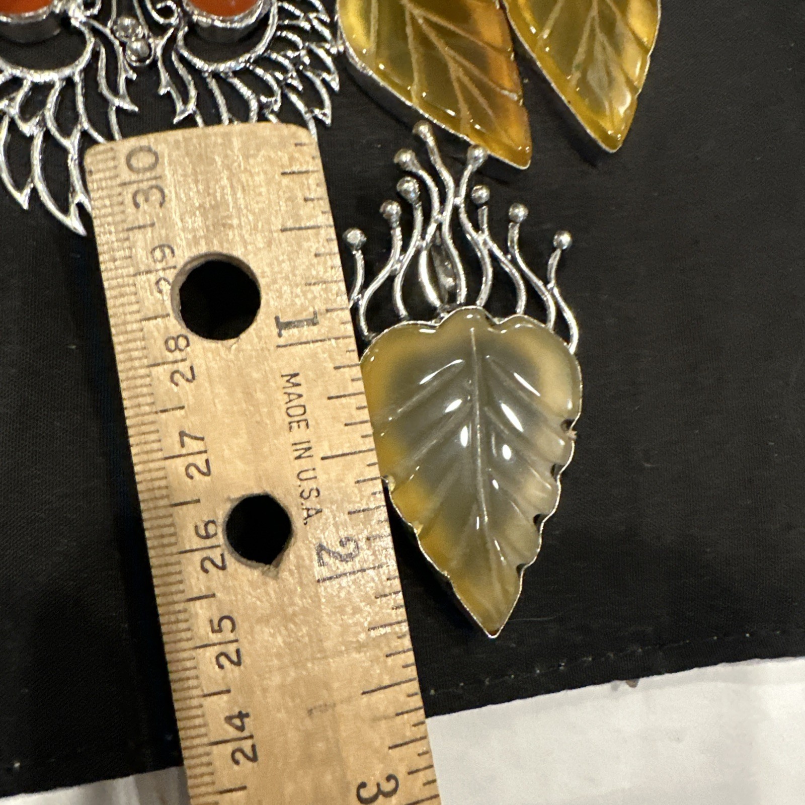 Silver Tone Simulated Gemstone Artisan Angel Wing Leaf Earrings & Pendant Lot 3