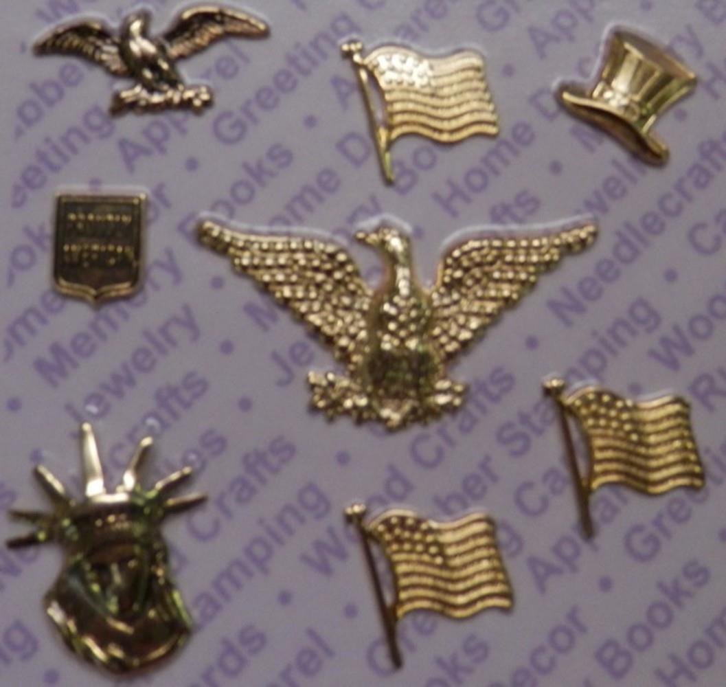 92405 Gold Plated.Asstd Symbols Of America Findings /Blister Card x 4