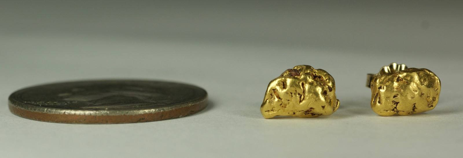 NATURAL GOLD NUGGET EARRINGS Studs w/ 14K Posts From Vintage Estate 3.17g