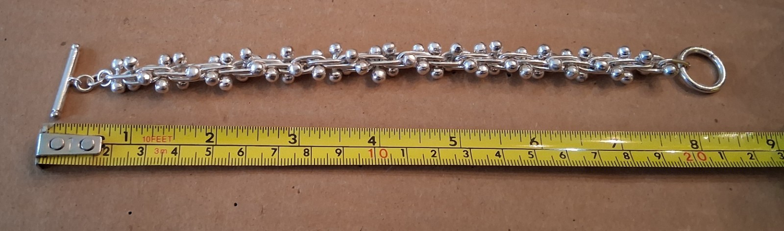 Heavy Sterling Silver DNA Graduated Bead Ball Link Toggle Bracelet-54.6 GRAMS