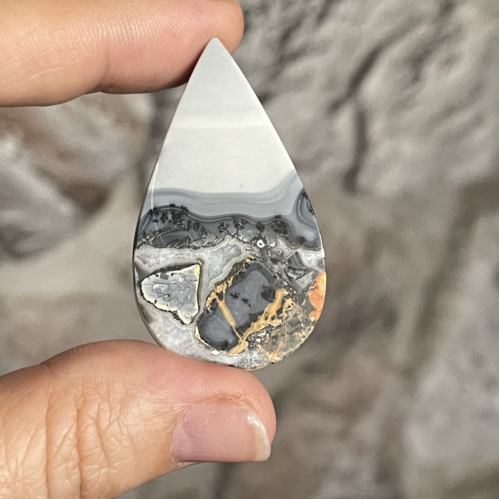 45.9x26x5.6mm Scenic Teardrop Maligano Jasper Cabochon Loose Picture Stone