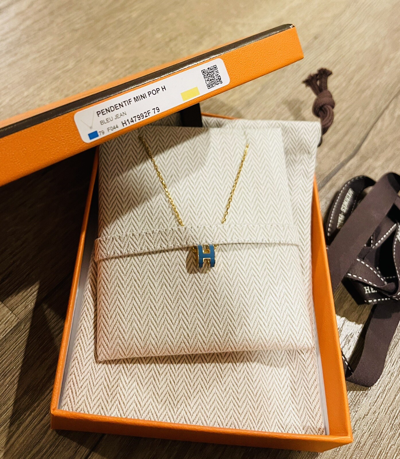 New Hermes Mini Pop H Necklace Blue Jean gold Hardware GHW
