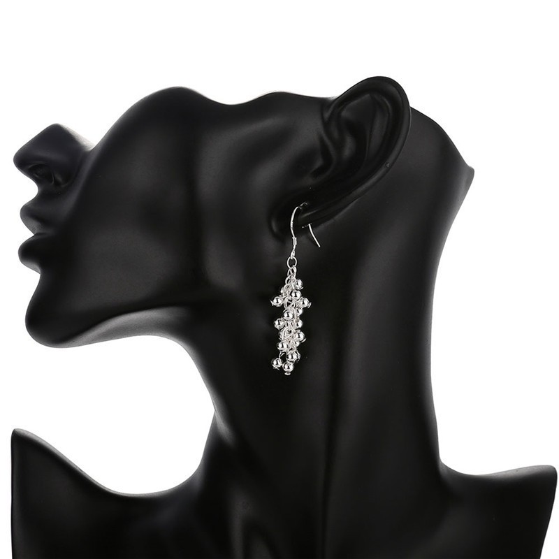 Women’s Fashion Beaded Earhook Silvery Grape String Copper Pendant Earrings