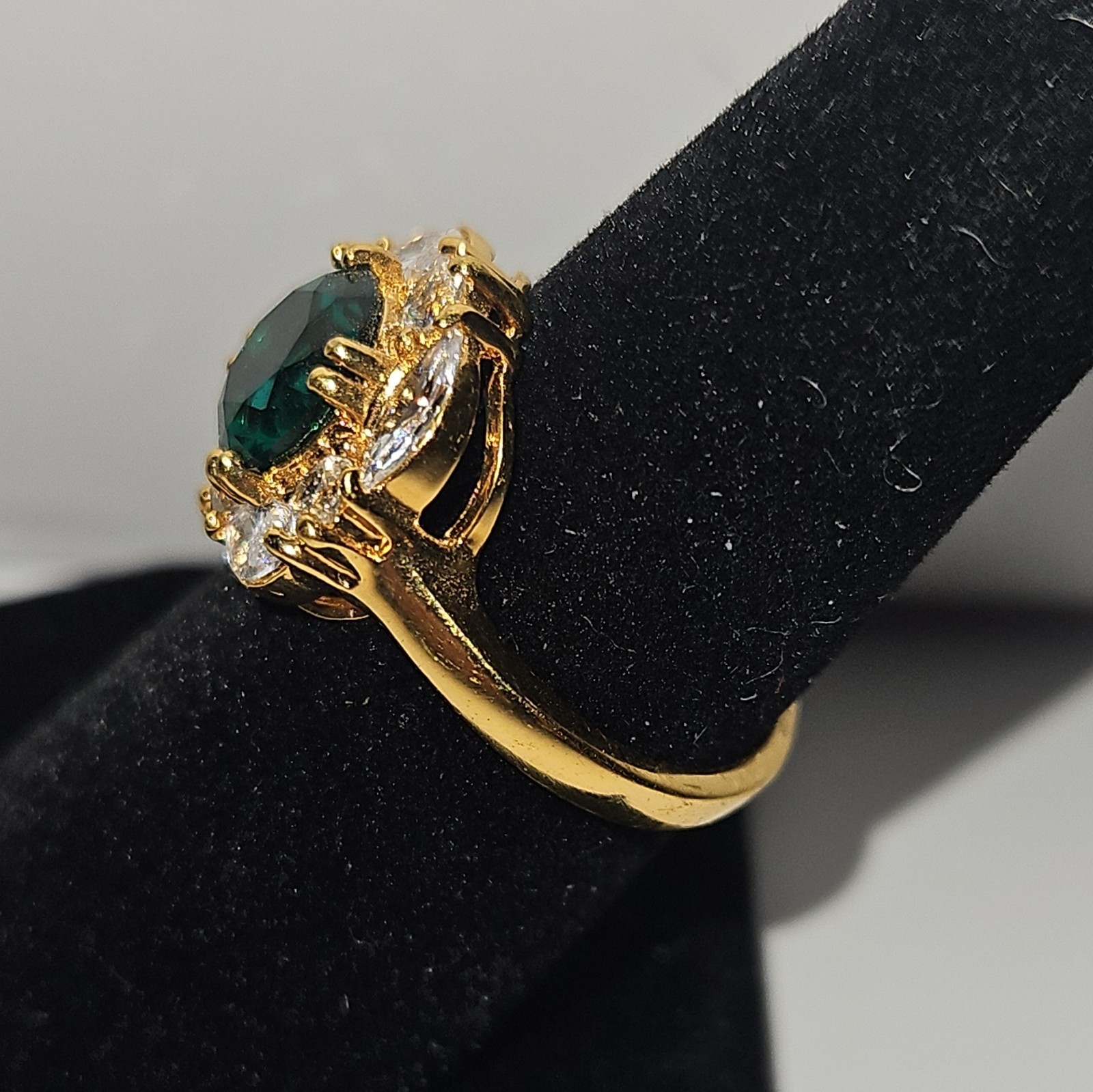 Lab-Created Emerald Halo Cocktail Ring 12k Yellow Gold Plated band Size 7