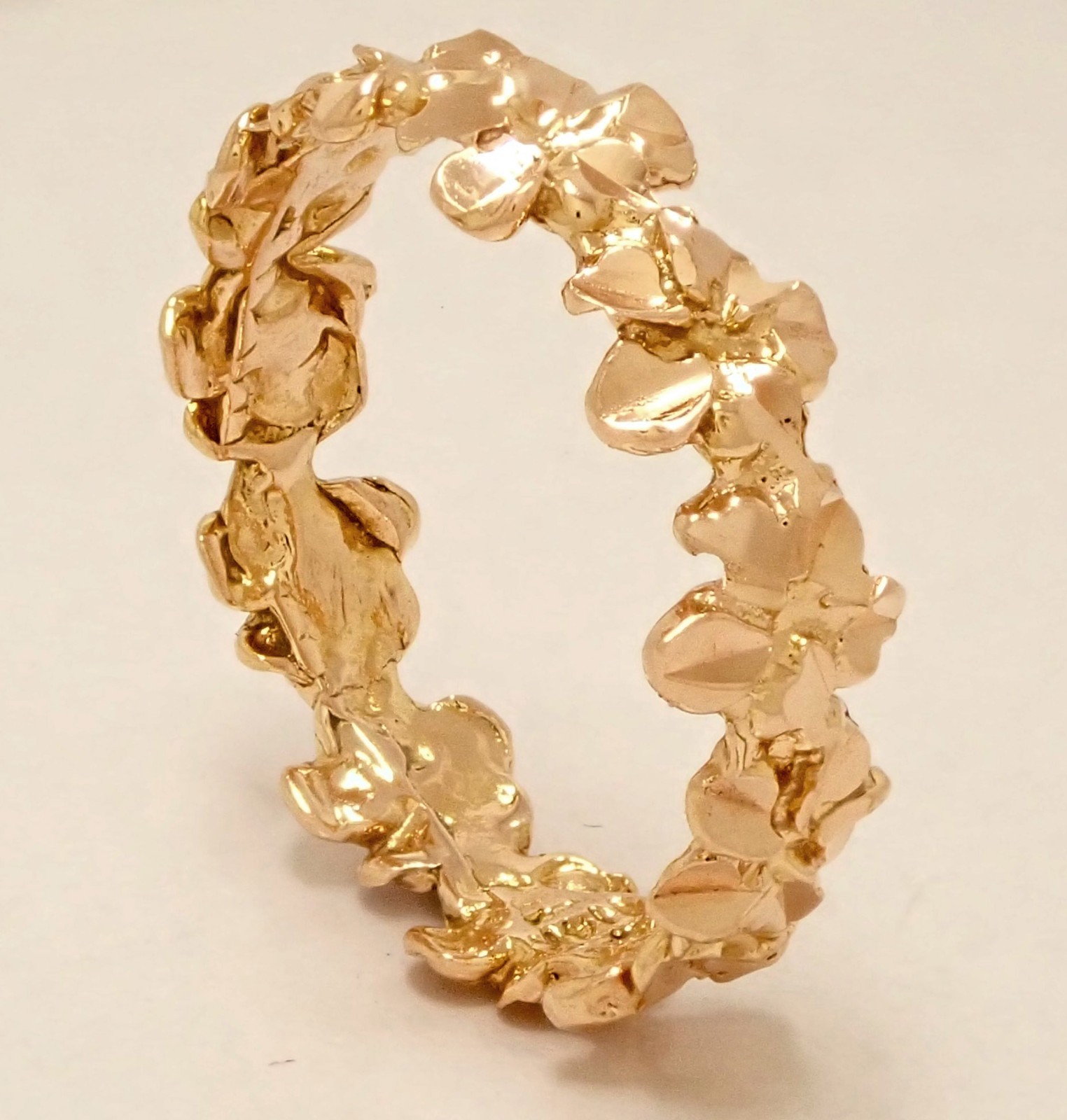 Size 3 Solid 14K Rose Gold Hawaiian Plumeria Lei Flower 4.3mm Ring Handmade 1.3g