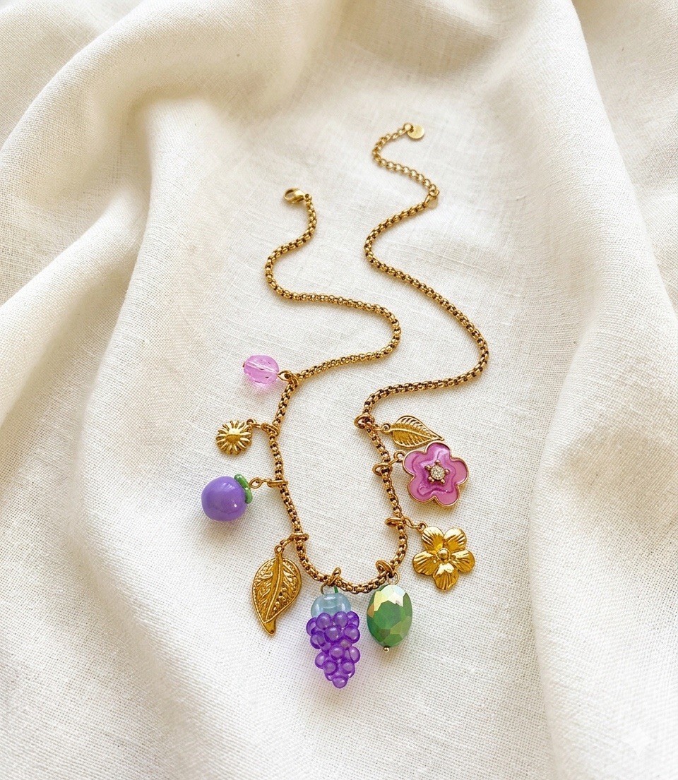 Gold Charm Necklace Les Nereides STYLE Fruit Flower Cottagecore Botanical Boho