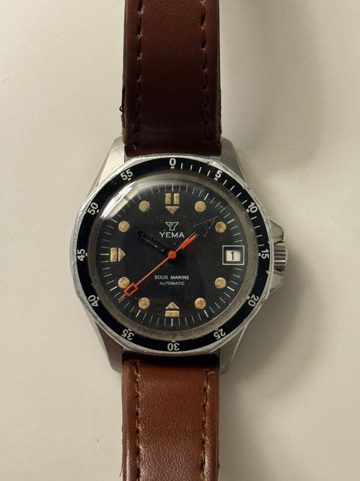 Yema Sous Marine | Automatic Date Divers Watch | Matte Black Dial | ca. 1975