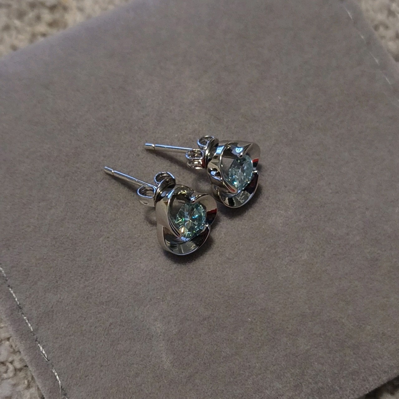 Blue Green Moissanite Stud Earrings 1.0 Ct Butterfly Back GRA Cert