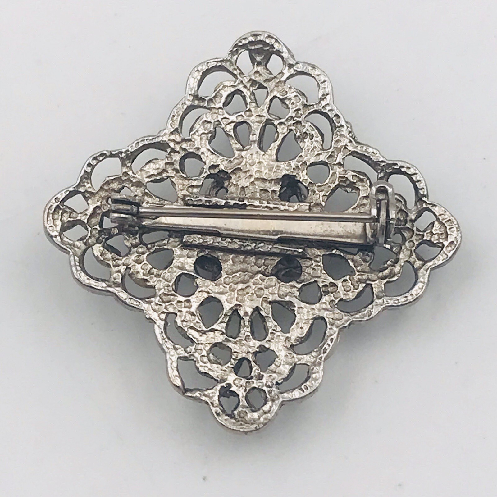 Silver Tone Clear Rhinestone Square Pin Brooch 1.25″ x 1.25″