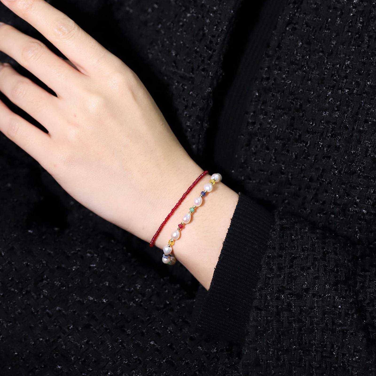 18K Gold Ruby Bracelet, Pigeon Blood Red Beads, Elegant Gift for Her