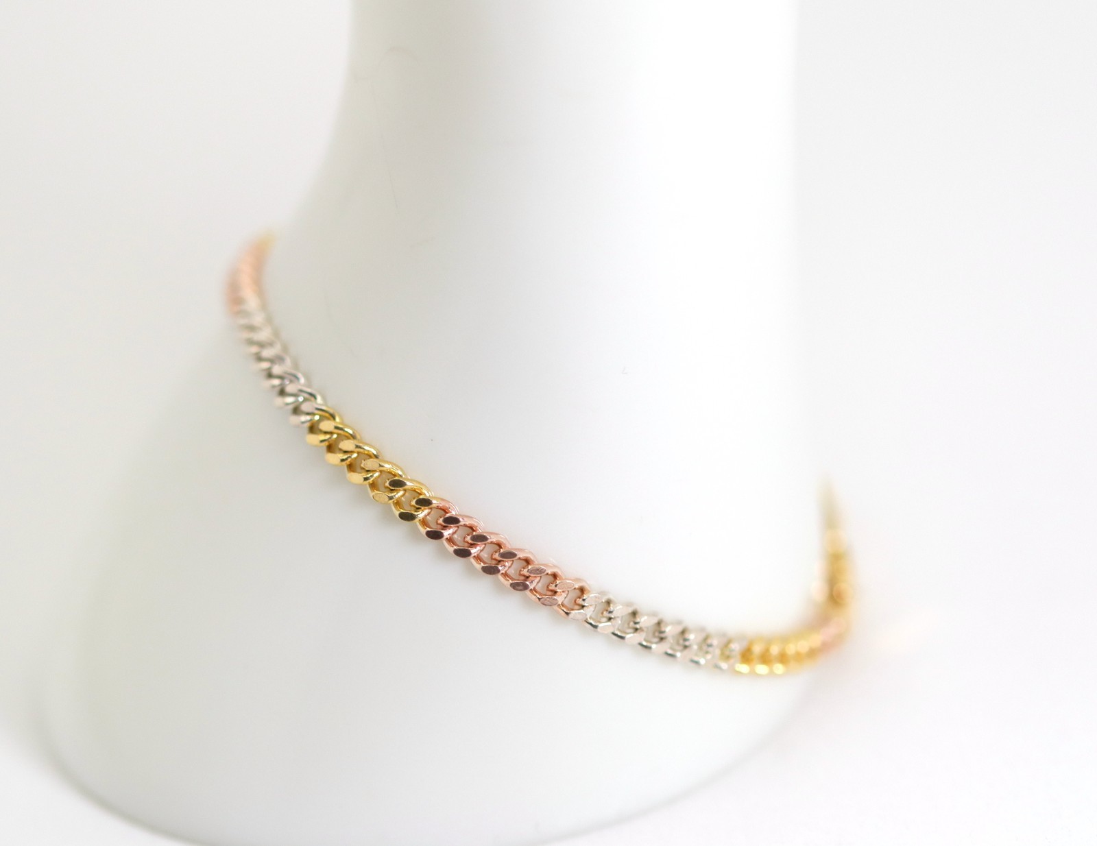 Sterling Silver 925 Made in Italy Bracelet Flat Curb Multicoloured Silver Gold 19cm