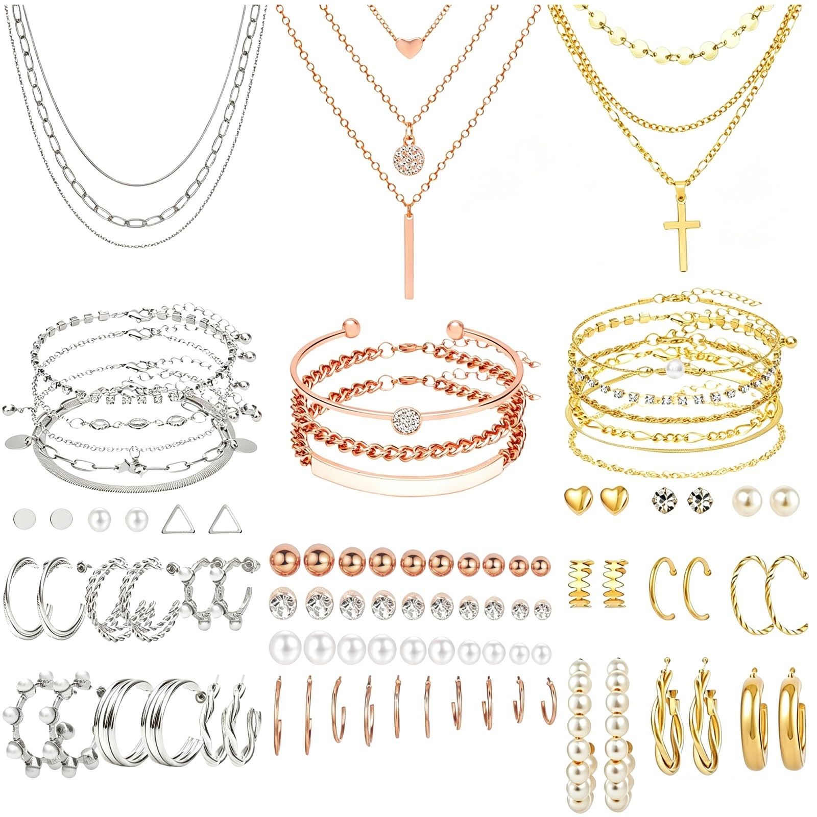 NEWITIN 109 Pieces Gold Silver Jewelry Set One Size, Multicolor