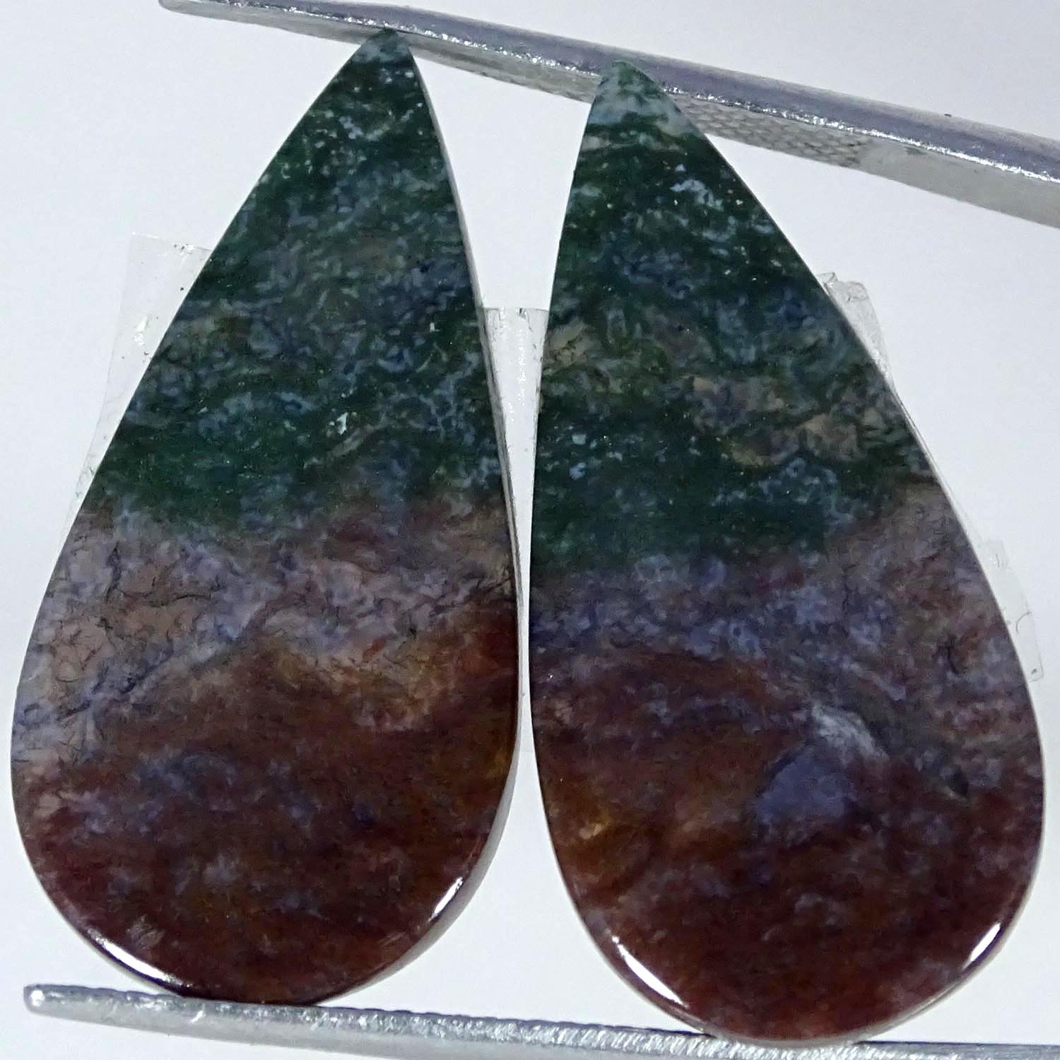 20.50Cts. 100% Natural Moss Agate Pair Pear Cabochon Gemstone 13X28X3MM