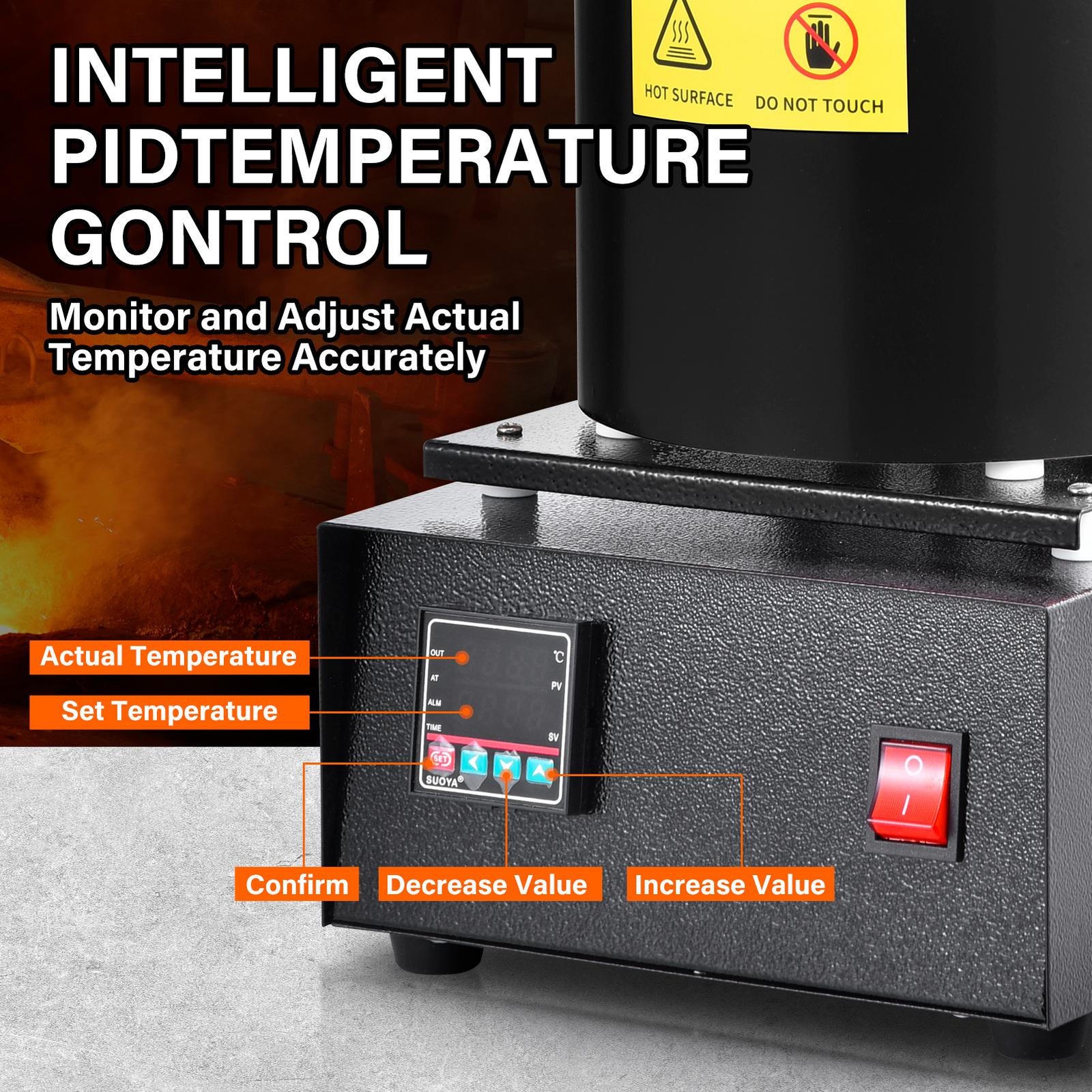 1500W Electric Gold Melting Furnace Digital Smelting Furnace W/3KG Crucibles