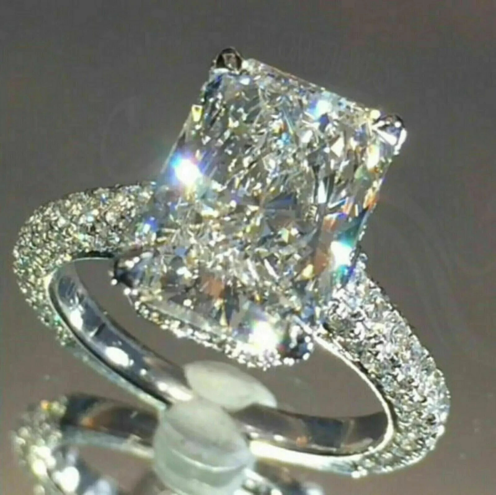 4Ct Radiant Lab Created Diamond Solitaire Engagement Ring 14K White Gold Plated
