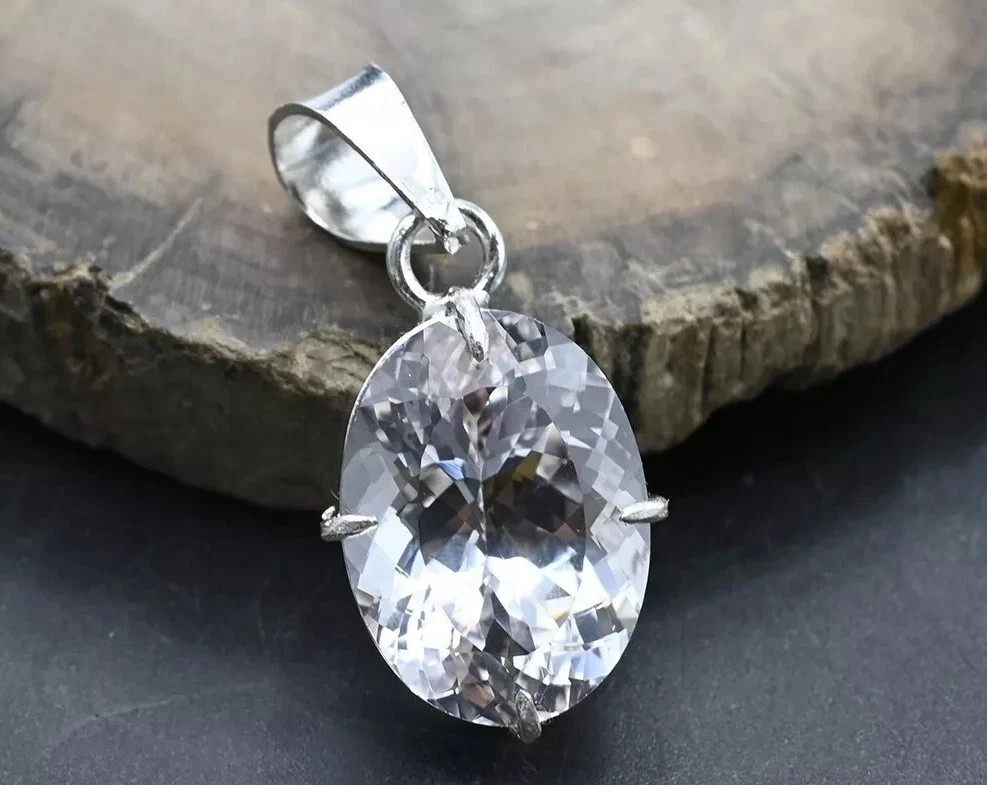 Natural Certified 26.85 Ct Oval White Sapphire 925 Solid Silver Gemstone Pendant