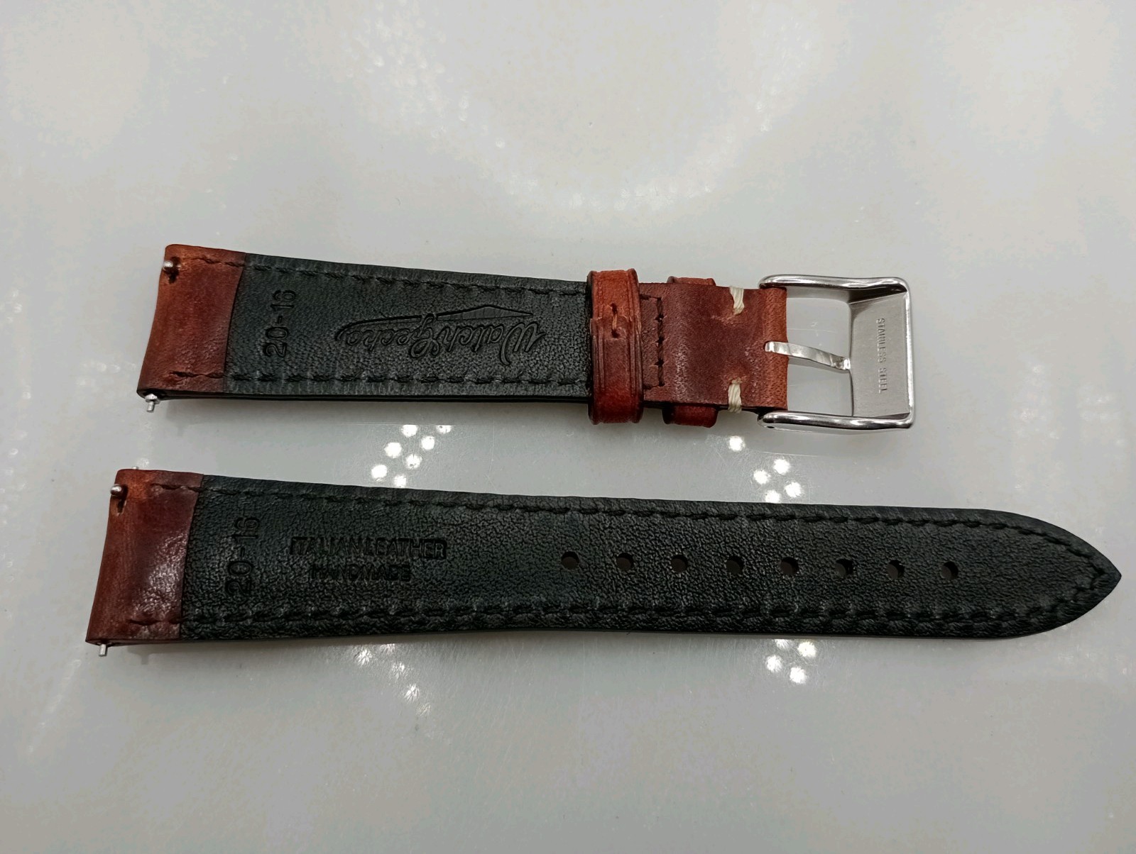 New Watchgecko Highley 20mm Italian Leather Handmade Brown Watch Strap 6B382