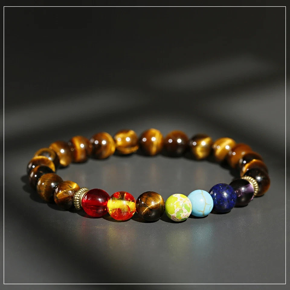 7 Chakra Beaded Bracelet Natural Tiger Eye Diffuser Bracelet Jewelry for Men Wom