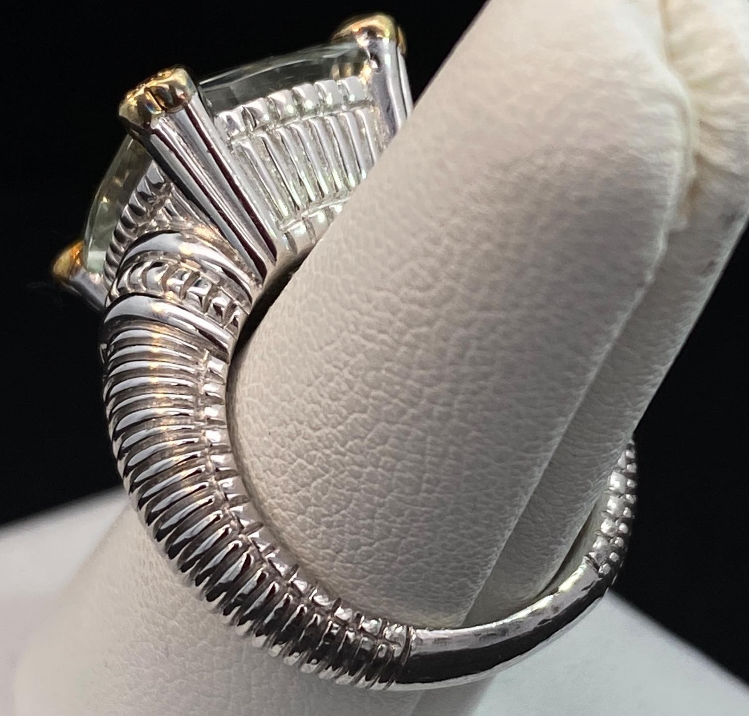 Judith Ripka Sterling 18k Prasiolite CZ Ring Size 6.75 R262
