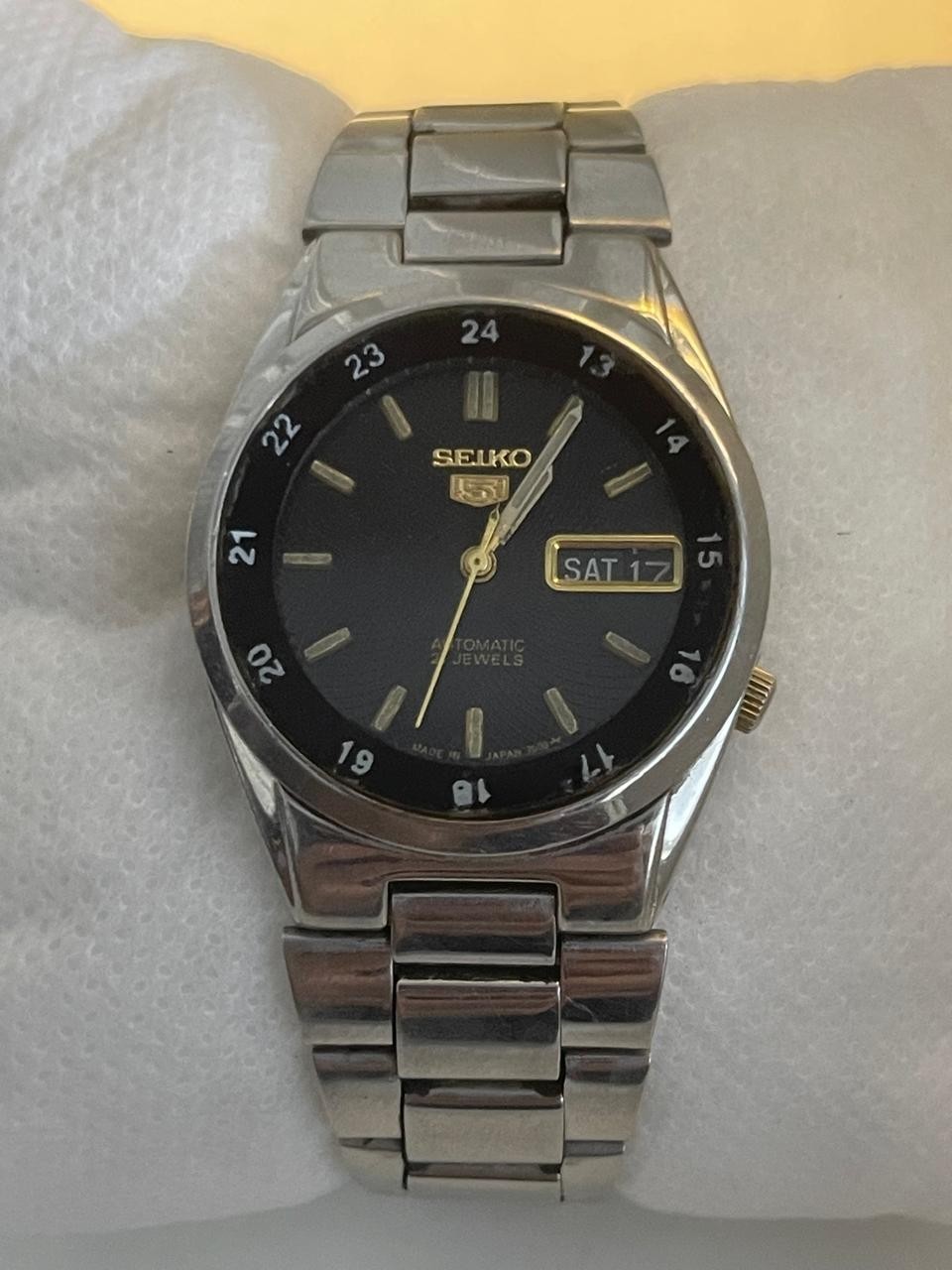 Seiko 5 SNK381 Black 24Hr Military Dial Arabic Day Automatic 21 Jewels Japan
