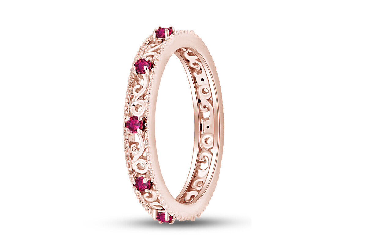 Shaped Simulated Diamond Ruby Stackable Ring in 925 Sterling Silver