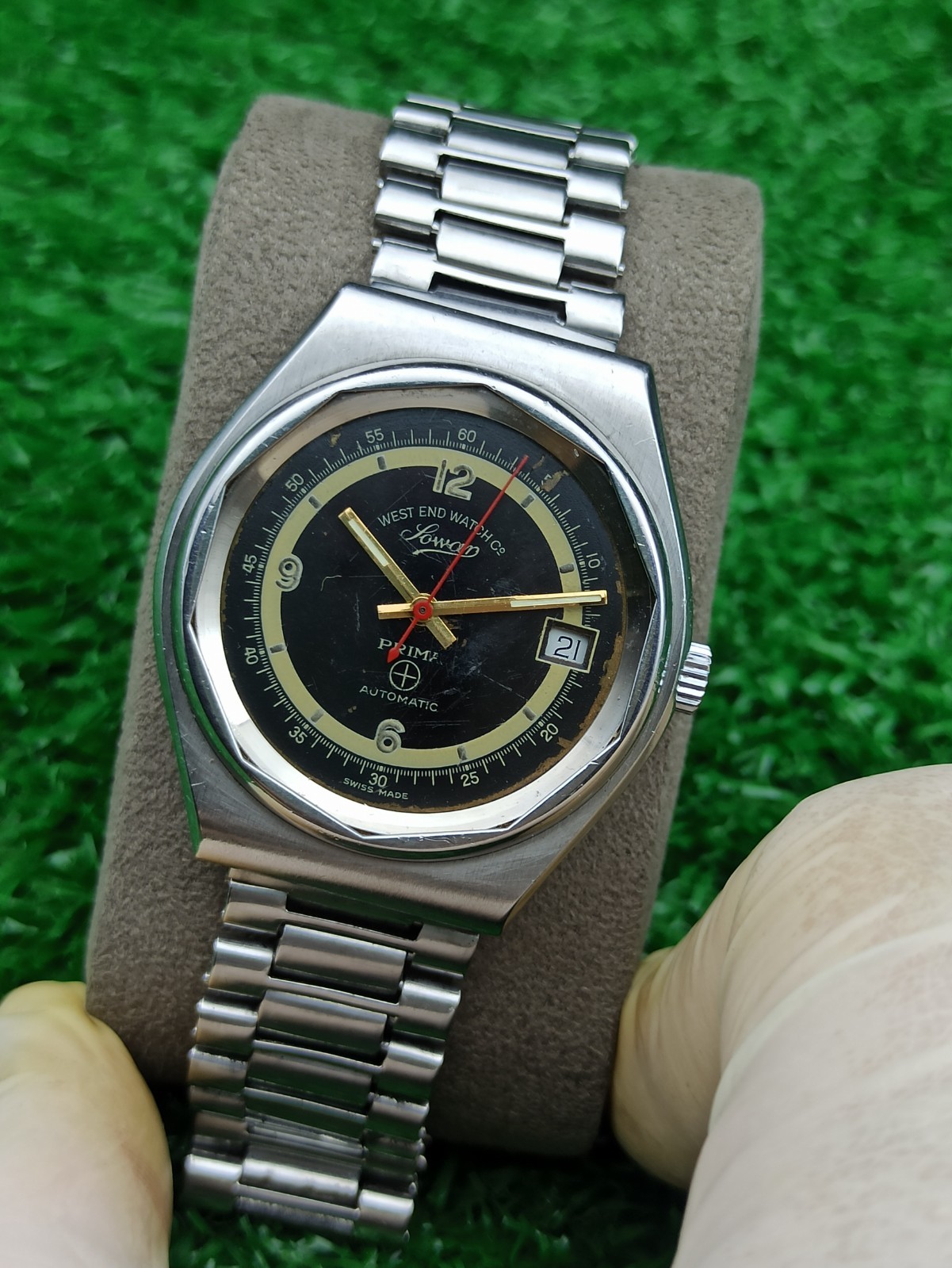 Vintage West End Watch Co Sowar Prima Automatic Swiss Mens Black Dial Watch