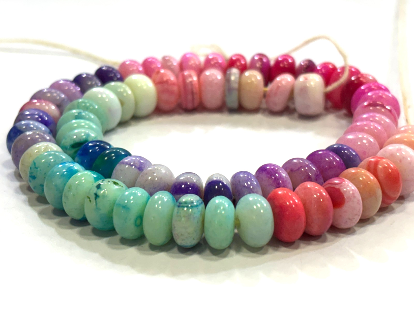 MULTI OPAL BEADS ROUNDELLE 9-10MM SMOOTH GEMSTONE 16 INCH NECKLACE