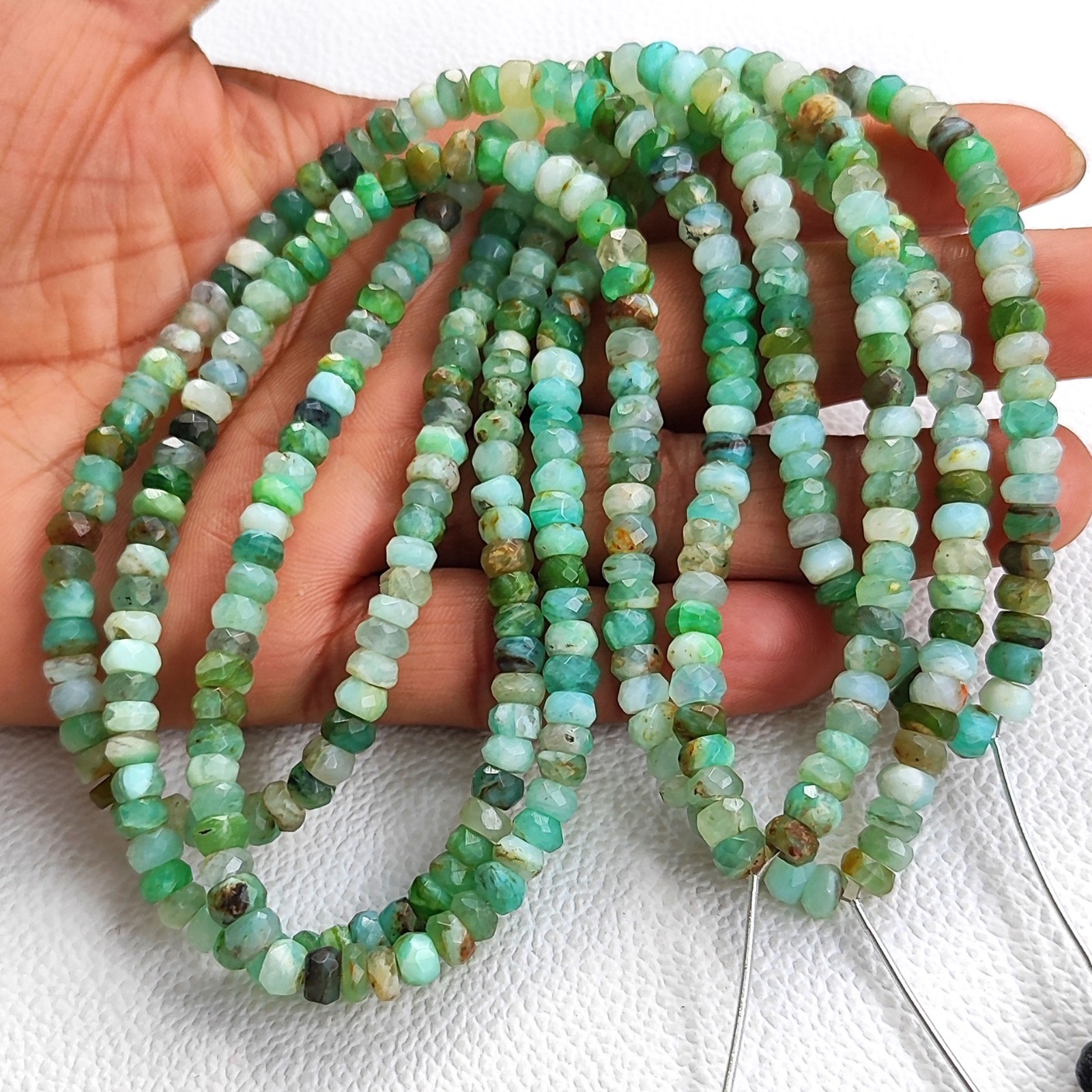 Natural Peru Green Opal 5.5mm Faceted Rondelle Shape Beads 16″ Strand