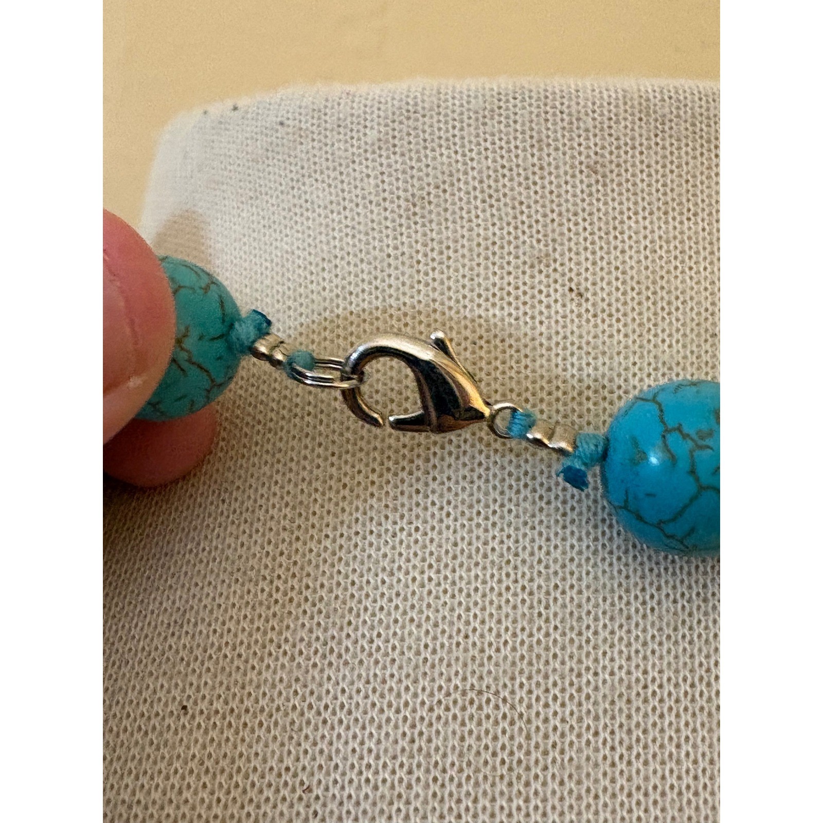 Turquoise Blue Magnesite Round Bead Knotted Statement Necklace 18 Inch