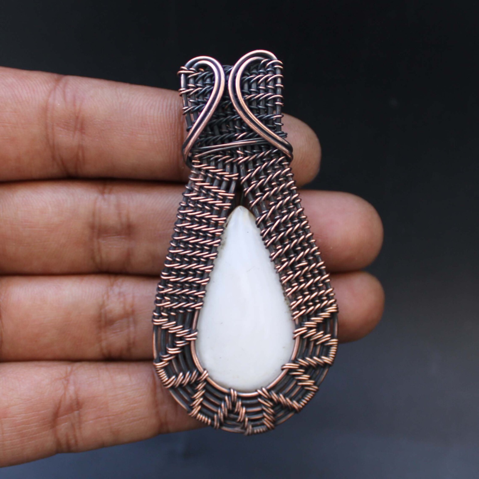 Mother Of Pearl Pendant Copper Wire Wrapped Pendant Copper Chain Jewelry 7 Cm
