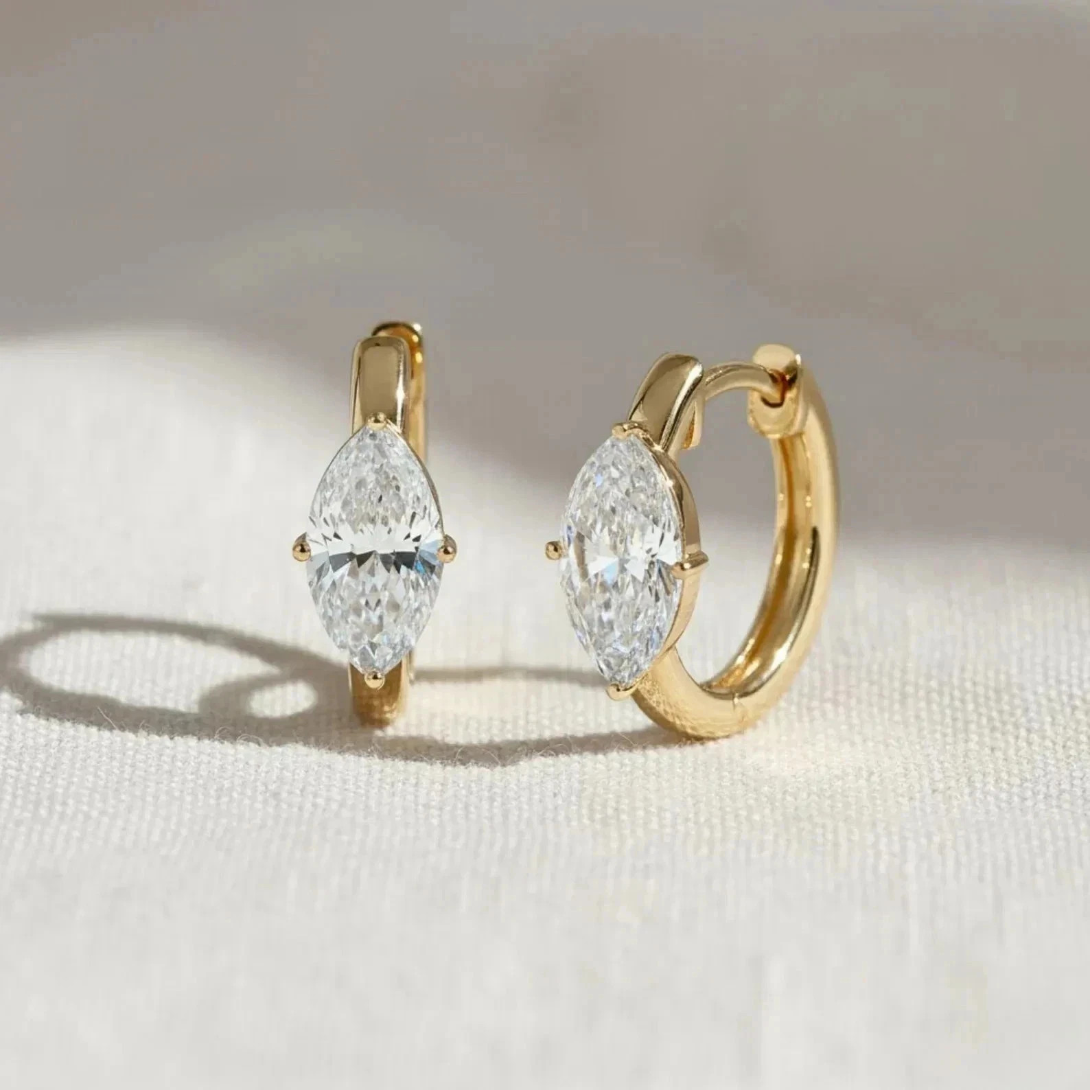 1TCW Marquise Cut Lab Created Diamond Hoop Earrings 14k Yellow Gold Plated