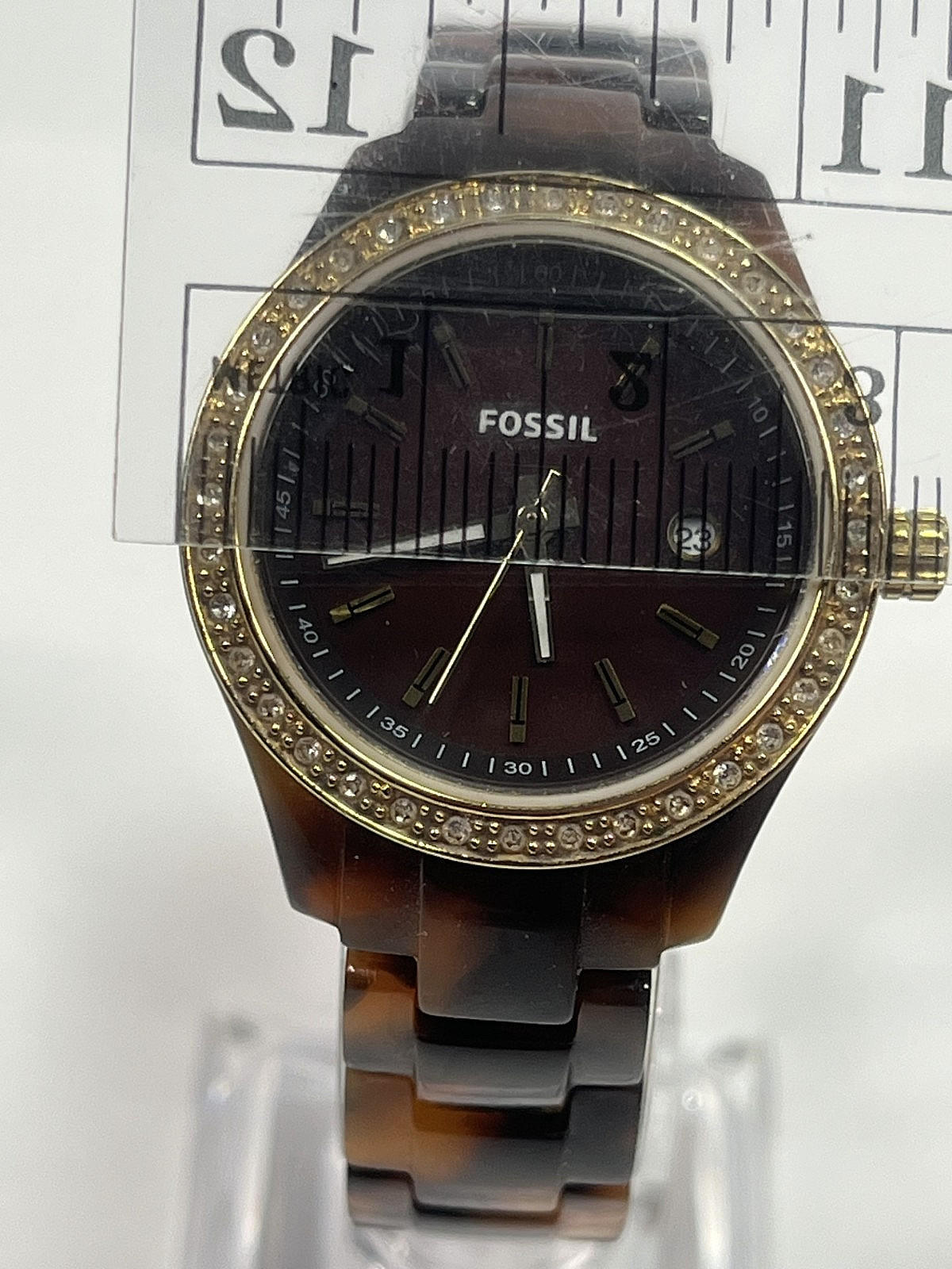 Fossil Stella Mini Faux Tortoise Resin Gold Tone Ladies Watch ES2922 New Battery