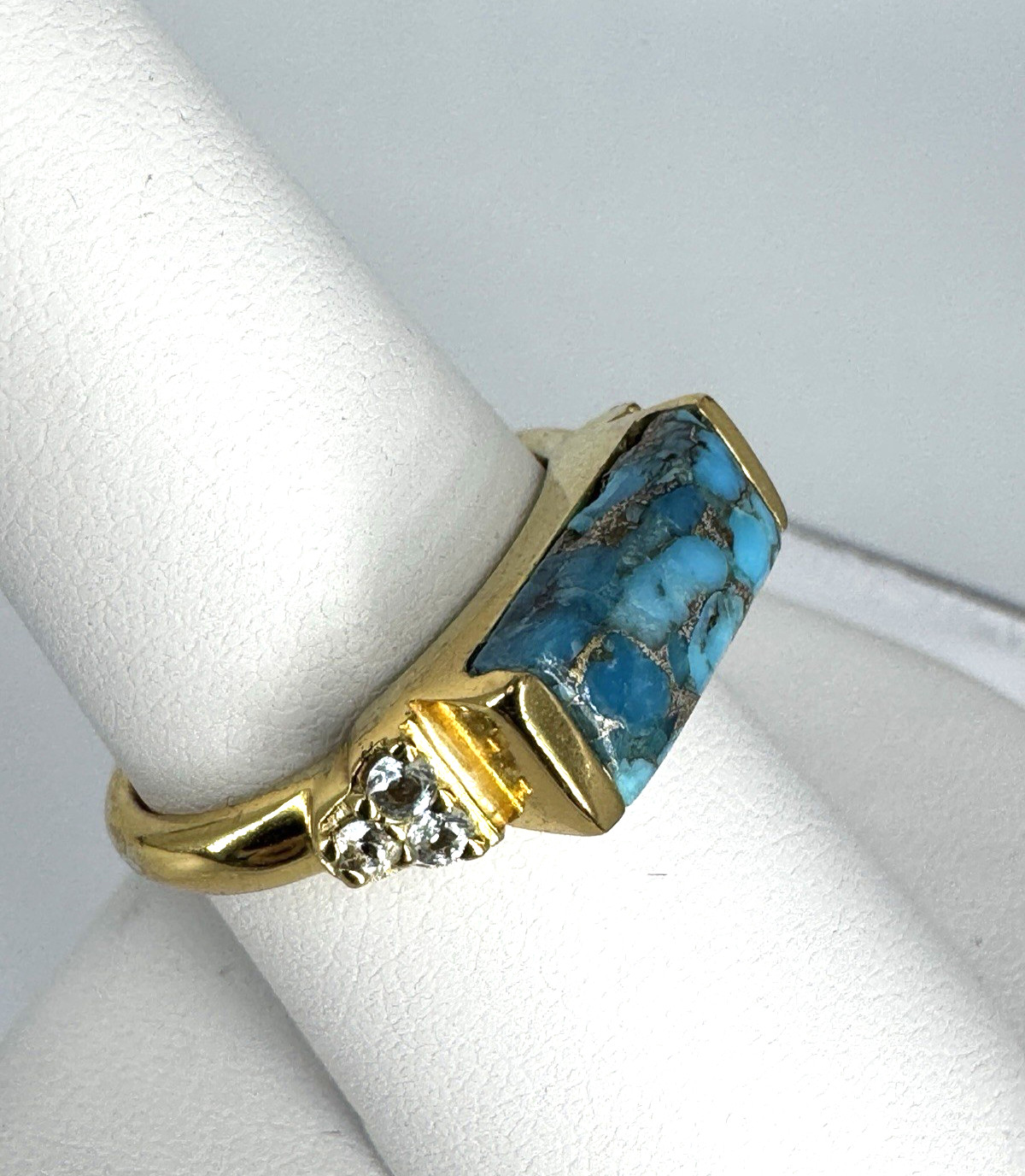 Ross Simons Turquoise & Topaz Ring Size 8.25 in 18kt Gold Over Sterling 4.58g