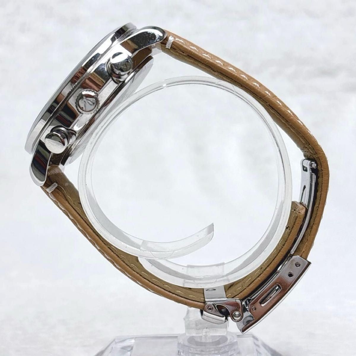 agnes b. SAM Solar Chronograph White Dial Men Leather Watch V172-0AW0