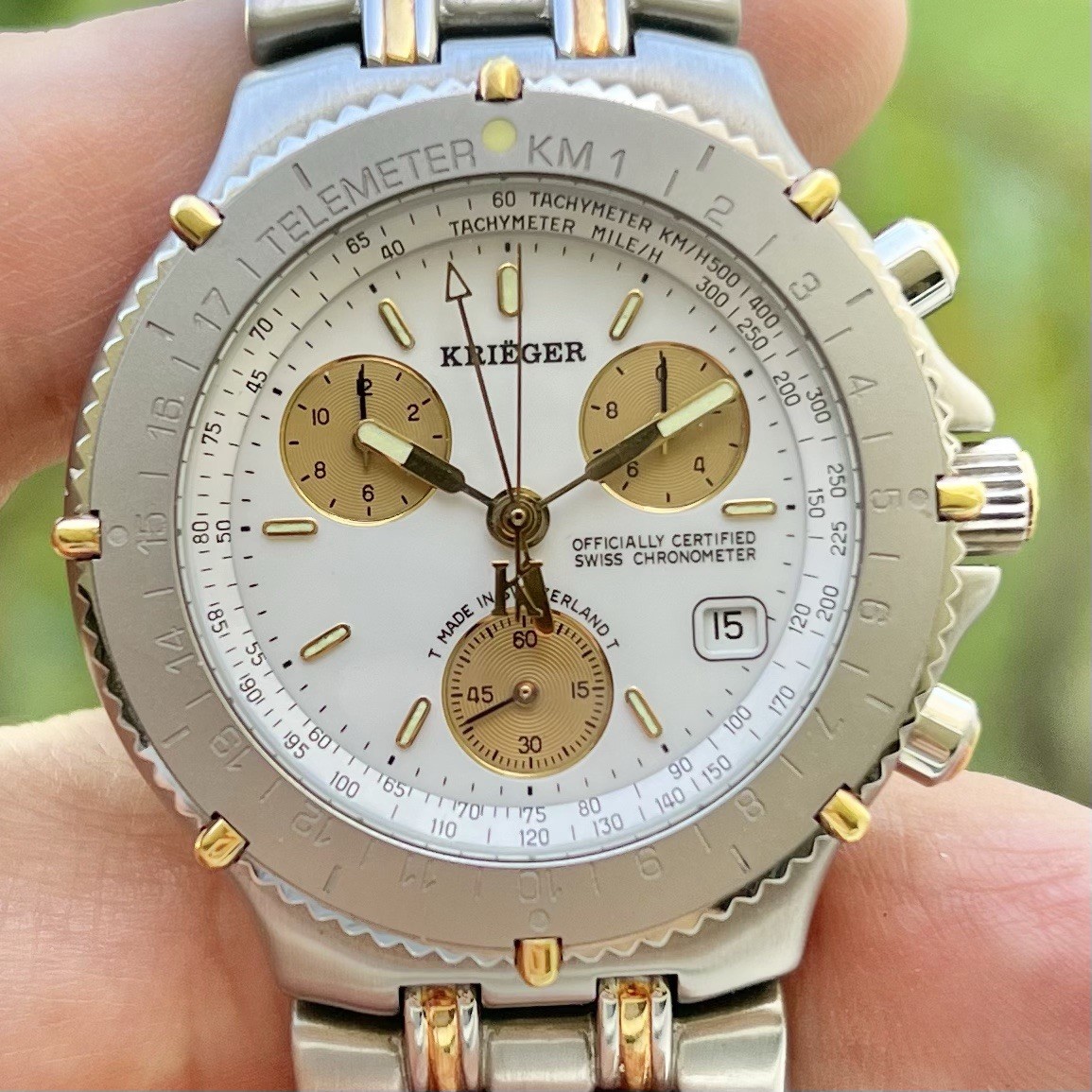 Steel 18K Gold 40mm Krieger Velocita C705 Quartz Double Chronograph Chronometer