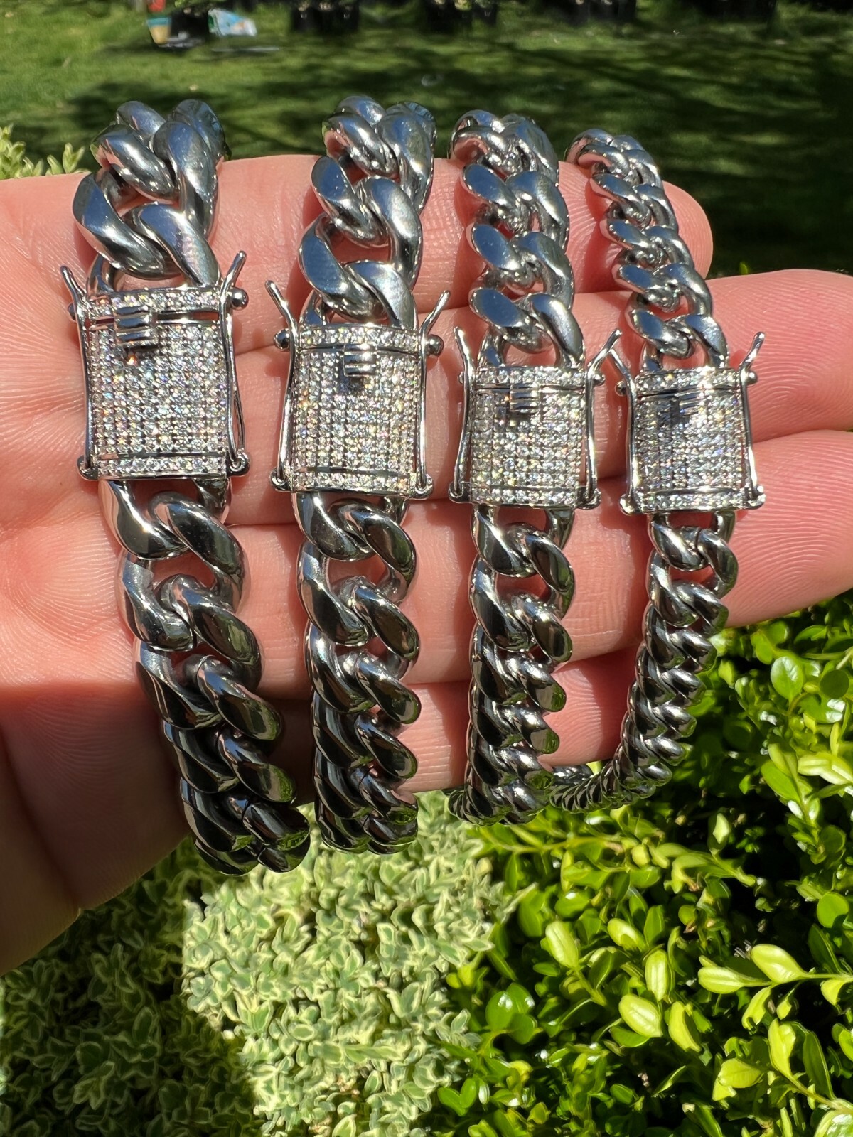 Real Miami Cuban Link Chain Necklace Bracelet Stainless Steel MOISSANITE Clasp