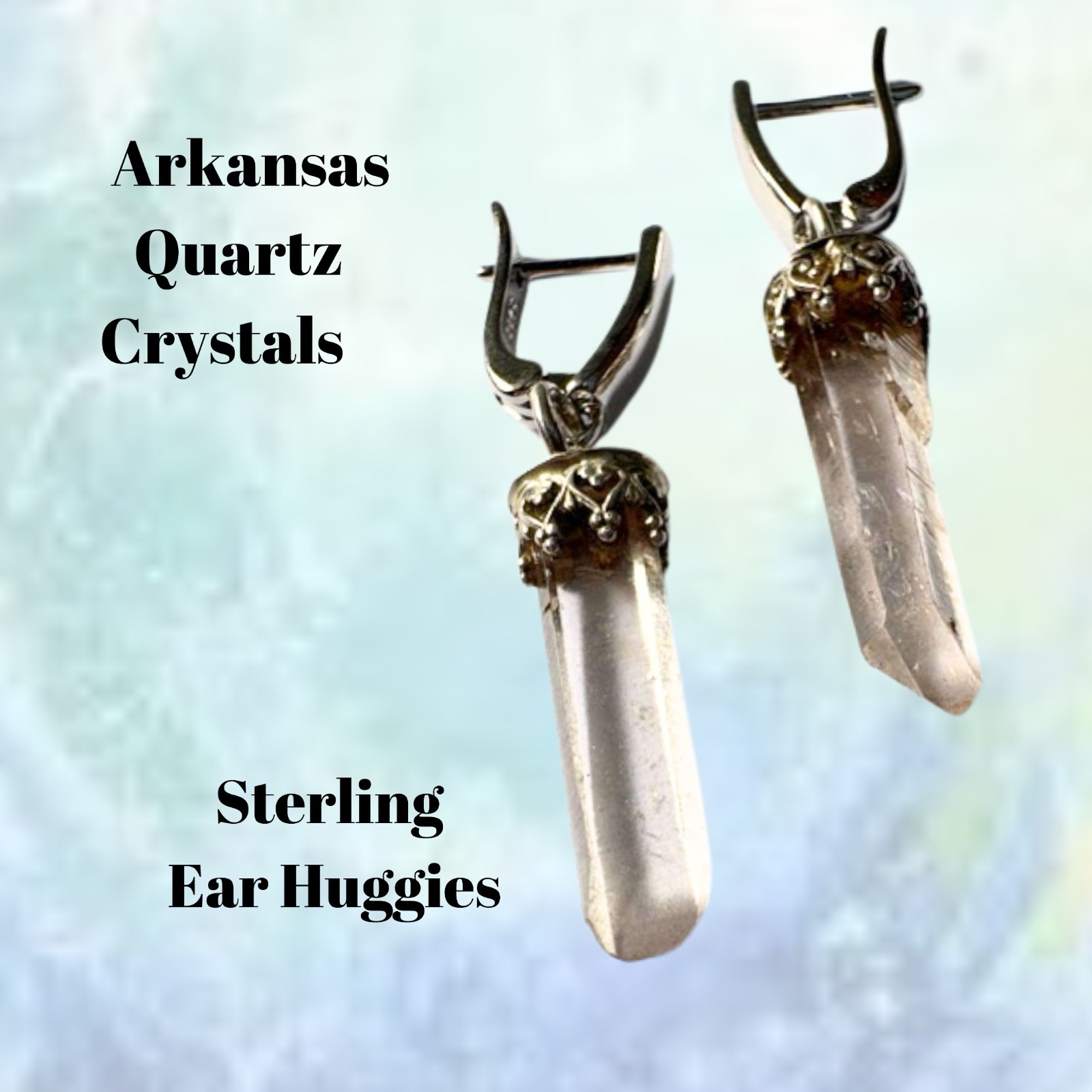 Arkansas Quartz Crystal EarRings on Sterling Huggies master healer by JKL 707