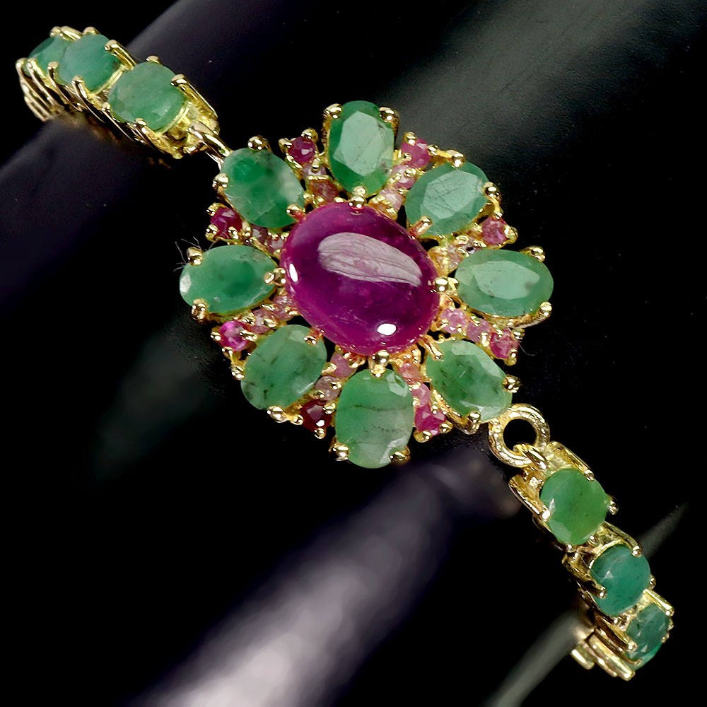925 Sterling Silver Bracelet Oval Ruby 10x8mm Emerald Gemstone Jewelry 7inches