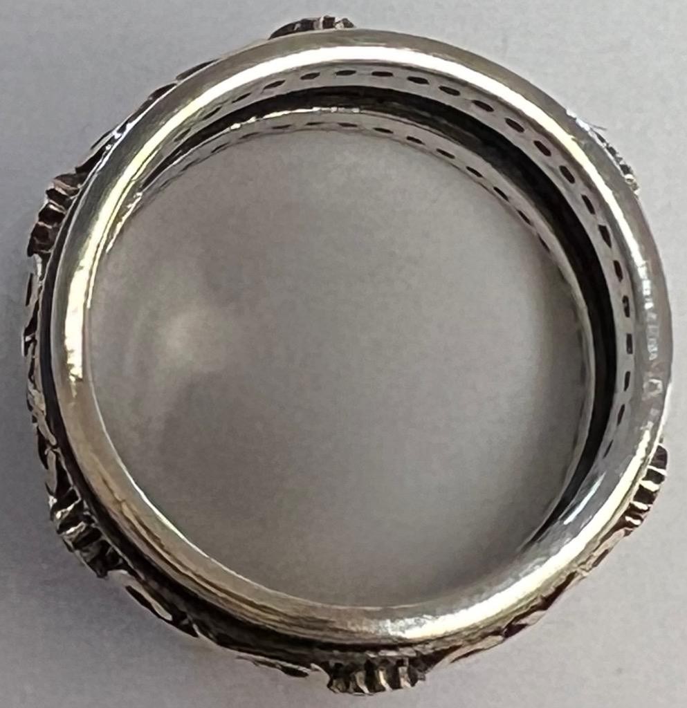 REAL Diamond Blue Sapphire BAND SOLID 14K Y Gold 925 Ring SZ 10 1/4 Etruscan Rev