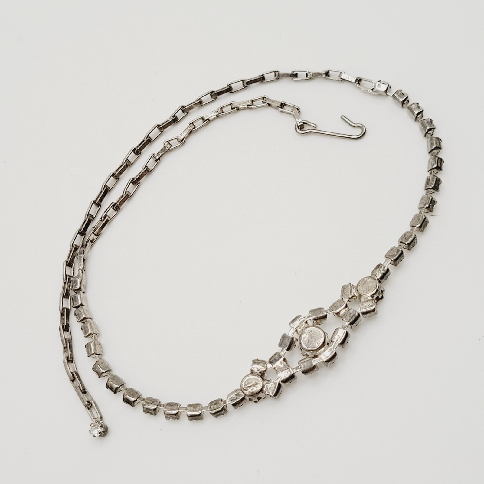 Dainty Rhinestone Choker Collar Art Deco Eye Part Chain Vintage Necklace 15 Inch