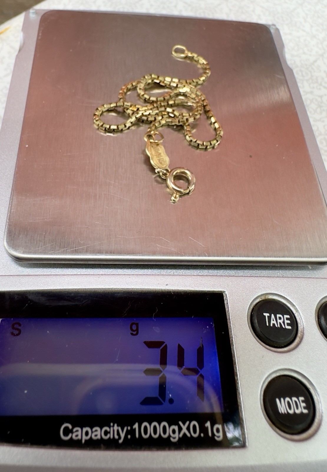 VtgUnisex 14K gold Box Chain bracelet Italy UnoArre just over 9” L, 3.4g tested