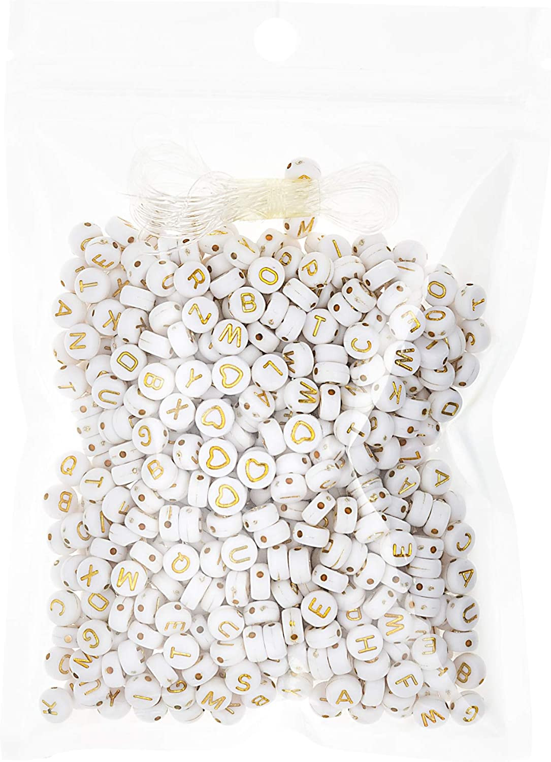 500 Pcs Acrylic Alphabet Letter Beads Gold on White Name Bracelets for Jewelry M