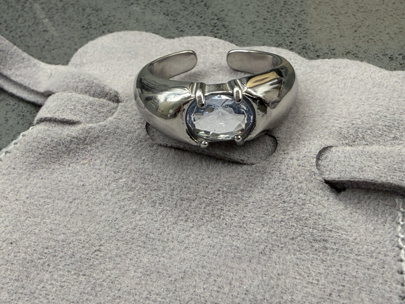 QUATTROFORT Liquid Metal Chrome Clear Crystal Cyber Gothic Steel Size 7