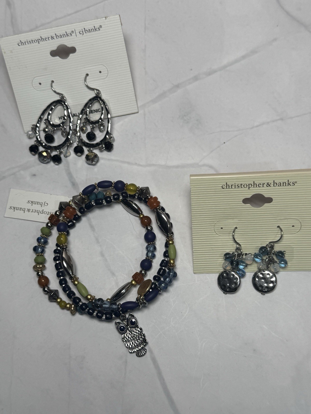 Christopher & Banks NWT Stretch Bracelet & 2 Sets of Earrings Blues/Blacks