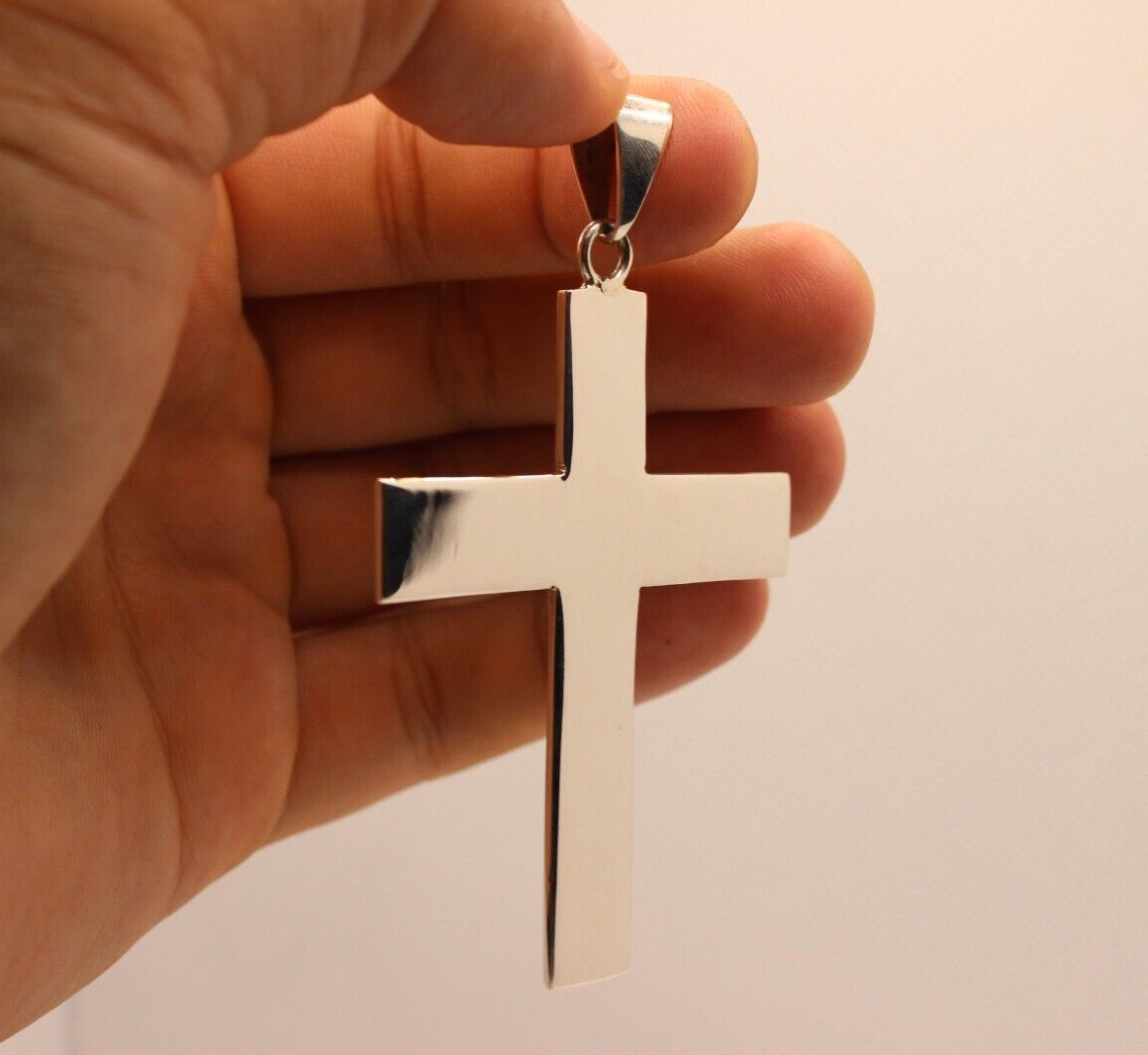 925 Sterling Silver Polished Latin Cross Pendant Simple Large Flat 2.4 inch tall