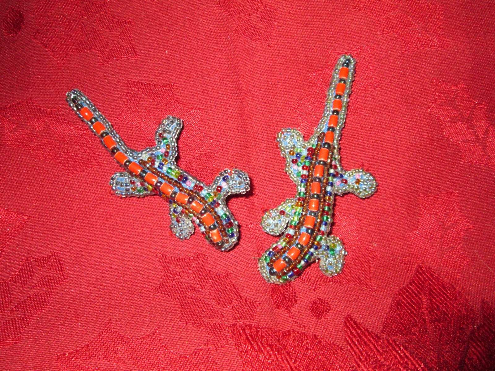 Geckos Beaded Pins Lot of 2 Turquoise & Coral Beads 3 1/2Inches