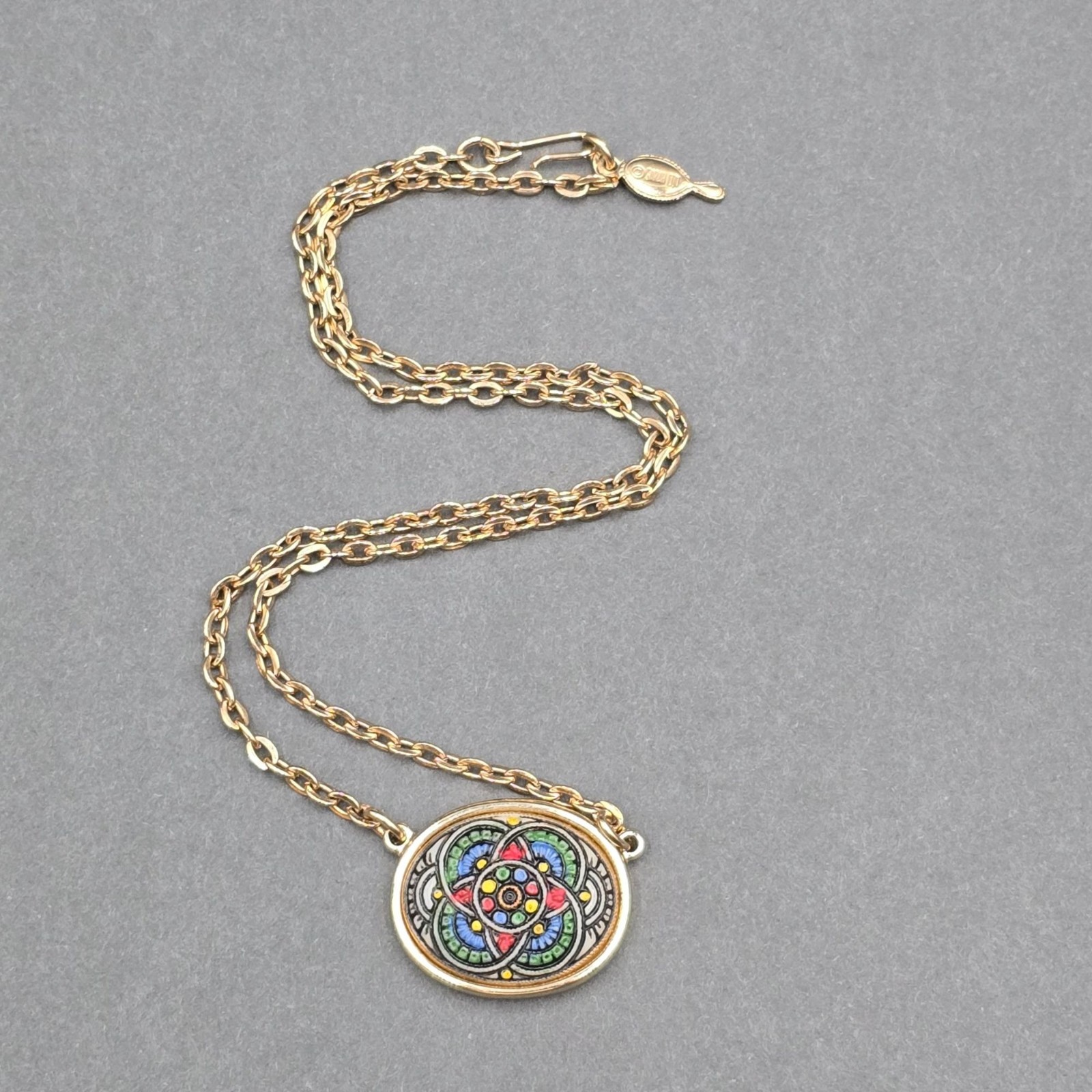 Vintage Sarah Coventry Calypso Gold Plated Mosaic Necklace 16″ Statement Piece